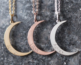 Personalized Moon Necklace - Custom Dainty Name Necklace - Moon Name Necklace - Crescent Moon Necklace - Dainty Horn- Minimal Jewelry - C1