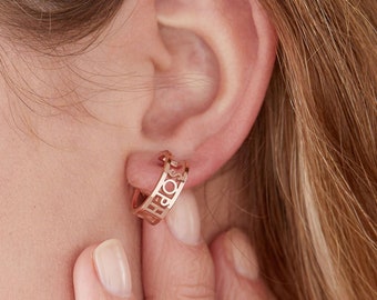 Roman Numeral Earrings - Modern Name Hoops in Silver, Gold - Custom Name Earrings - Modern Name Earrings