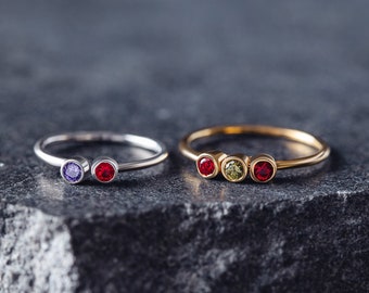 Birthstone Ring - Two Birthstones Ring - Shapphire Ruby Diamond - Personalized Ring - Stackable Ring - Custom Ring - Dual Birthstone