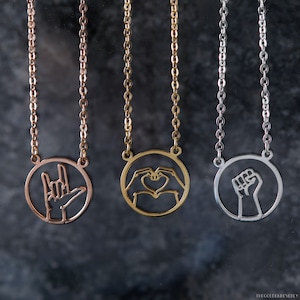 Hand Gesture Necklace - Pinky Promise - Hand Sign Necklace - Peace Sign - Love Hand Sign Necklace - Semi Fine Jewelry by GoldenBeverly