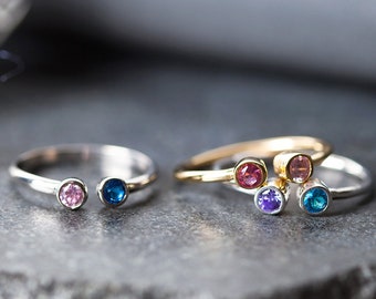 Birthstone Ring - Three Birthstone Ring - Custom Birthstone Ring  - Mother Daughter Ring - Birthstone Jewelry STOCKING STUFFERS