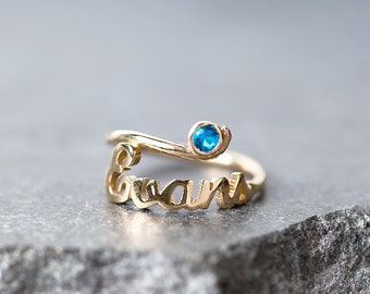 Birthstone Name Ring - Personalized Name Ring - Custom Birthstone Ring - Birthstone Name Ring - Gemstone Name Ring - Gift for her