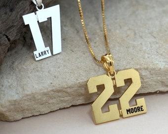 Dainty Basketball Number Name Necklace - Number Box Chain Necklace with Name - Sport Number Name Jewelry - Gift for Kids - Sporty Gifts