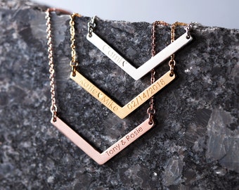 Personalized Chevron Necklace - Engraved Name Necklace - V shape Necklace - Chevron Name Necklace - Bohemian Necklace - Two bars Necklace