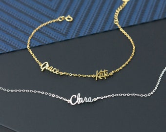 Zierliches Namensarmband - Zwei Namensarmbänder - Kinder Namen Armband - Personalisierter Schmuck - Geschenk für Sie - Die goldene Belle B7