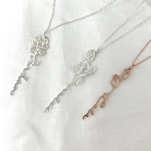 Christmas Gift for Her - Birth flower Name Necklace - Dainty Sunflower Necklace - Wildflower Necklace Gift - The Golden Beverly - Mama Gifts