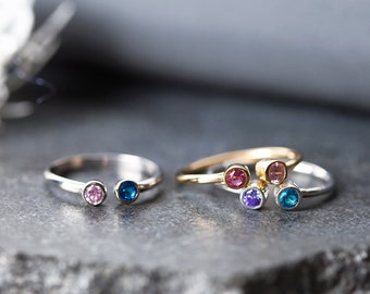 Dual Birthstone Ring - Two Birthstone Ring - Double Birthstone Ring - Personalized Stackable Ring - Gemstone Ring - Dainty Ring