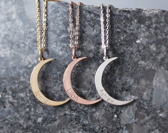 Moon Necklace - LUNA necklace - Moon Name Necklace - Crescent Name Necklace - Crescent Necklace - LUNA necklace - C1
