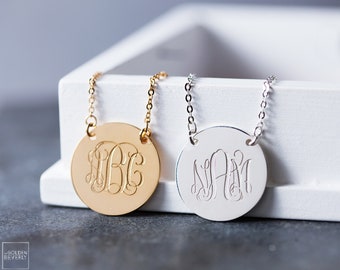 Monogram Disc Necklace - Personalized Monogram Necklace - Dainty Monogram Necklace - Dainty Monogram Initials -  Custom Disc Necklace