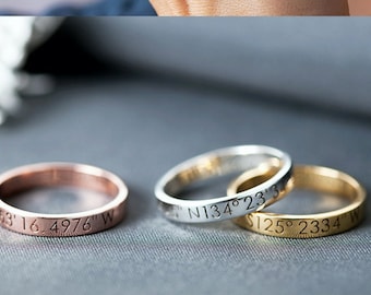 Skinny Coordinate Ring - Latitude Longtitude Ring - Dainty Coordinate Ring - Stackable Location Ring - Personalized Location Ring - C1