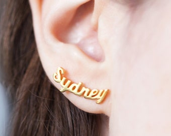 Personalized Stud Earring - Custom Name Earring -  Two Names Earring -Personalized gift for her -Chirstmas Gift -Mothers Day -Gold Earrings