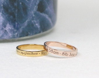 Personalize Birth Stats Ring - New Mom Ring - Birth Stats - Ultimate Gift - Dainty Name Ring  - New Child Gift - MOTHER'S DAY GIFTS - C2