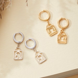 Huggie Hoop Earrings - Zodiac Sign Earrings - Personalized Gold Earrings - Dainty Zodiac Hoop Earrings - Dangel Earrings - Christmas Gift