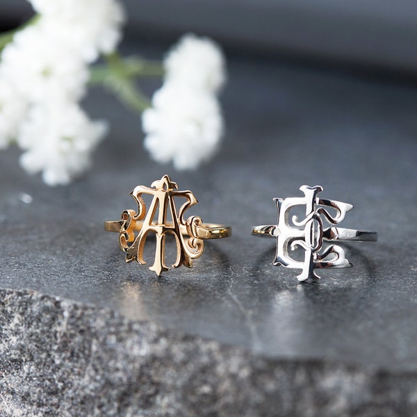 Personalized Monogram Ring - Double Initials Ring - Custom Monogram Ring - Initials Ring - Two Monogram Initials Ring in Sterling Silver