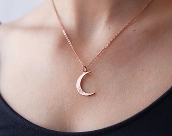 Half Moon Necklace - Dainty Crescent Silver Necklace - Moon Necklace - Engraved Moon Necklace – Luna Necklace – Christmas Gift for Her