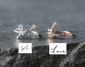 Actual Handwriting Band Ring - Personalized Memorial Jewelry - Handwritten Jewelry - Signature Ring - Memorial Jewelry - GoldenBeverly