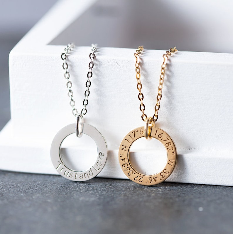 GoldenBeverly Karma Necklace Simple Geometric Necklace Minimal Circle Outline Necklace Personalized Jewelry Dainty Circle Necklace