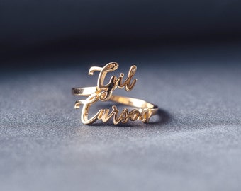 Two Name Ring - Name Ring Yellow Gold - Old English Name Ring - Three Name Ring - CHRISTMAS STUFFERS - Personalized Gifts