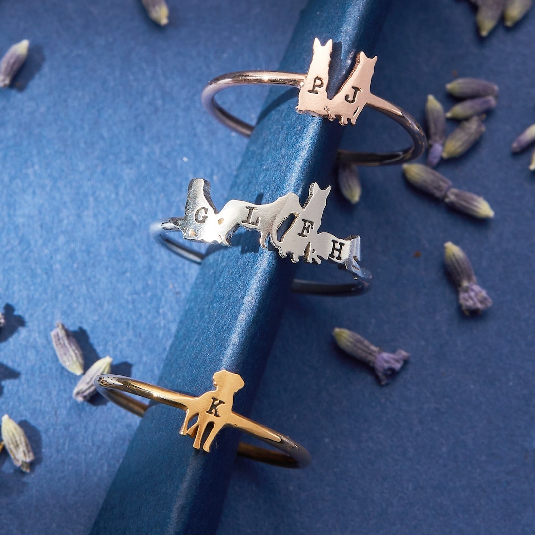 Pet Ring Initial Pet Ring Dainty Stackable Engraved Animal Initial Ring