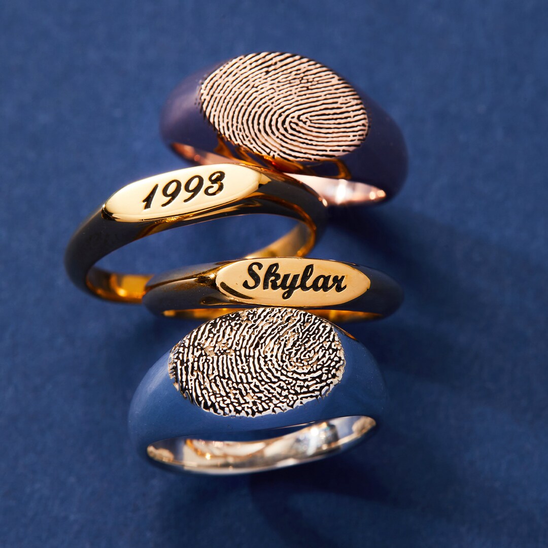 Custom Oval Sterling Silver Name Ring – Personalized Fingerprint ...