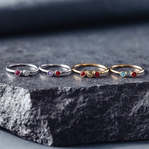 Minimalist Birthstone Ring - Dual Birthstones Ring - Double Birthstone Ring - Gemstone Ring in Sterling Silver - Gifts for Mom