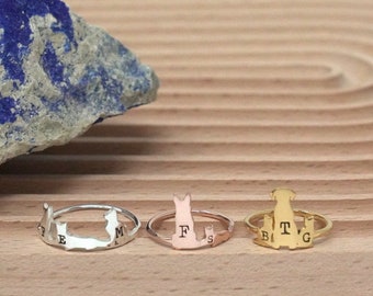 Personalized Initial Pet Ring - Gift for Pet Lovers - Gift for Her - Memorial Pet Gift  - Custom Name Puppy Ring - Combine Multiple Pet Ring