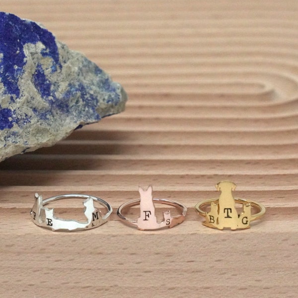 Bague initiale personnalisée pour animal de compagnie - cadeau pour les amoureux des animaux - cadeau pour elle - cadeau commémoratif pour animal de compagnie - nom personnalisé bague pour chiot - combiner plusieurs bagues pour animaux de compagnie