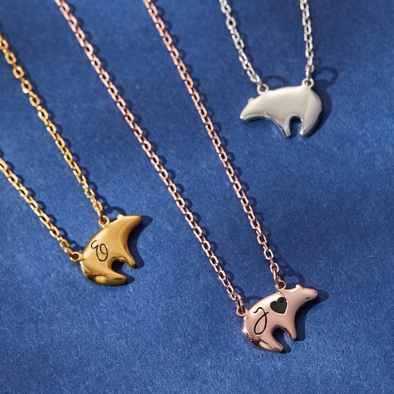 Sterling Silver Rose Gold Mama Bear Necklace 16