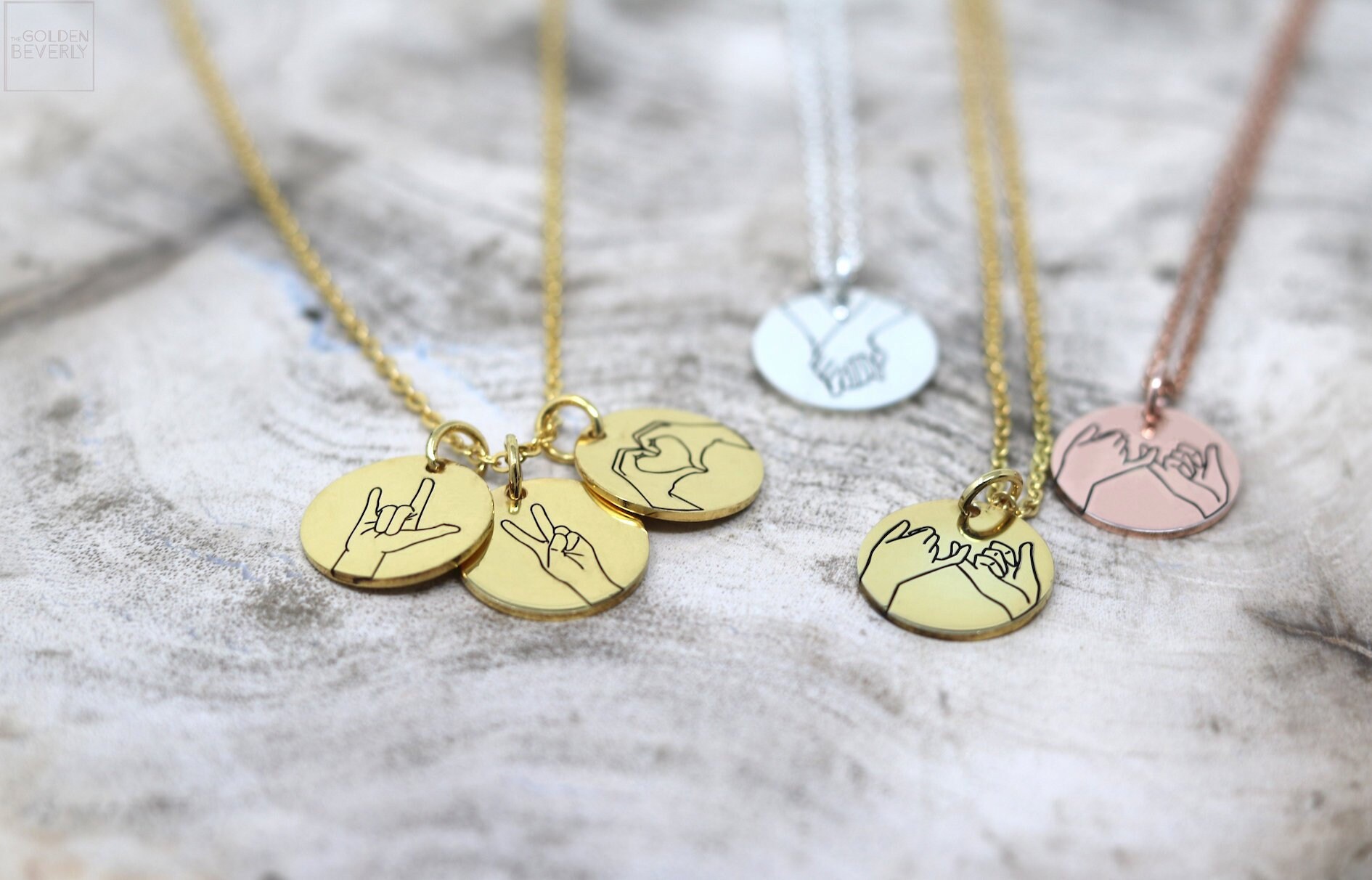 Hand Gesture Necklace - Handsign Necklace - I Love You Necklace - Peace Sign Necklace - Sign Language - Pinky Promise - Fish Bump