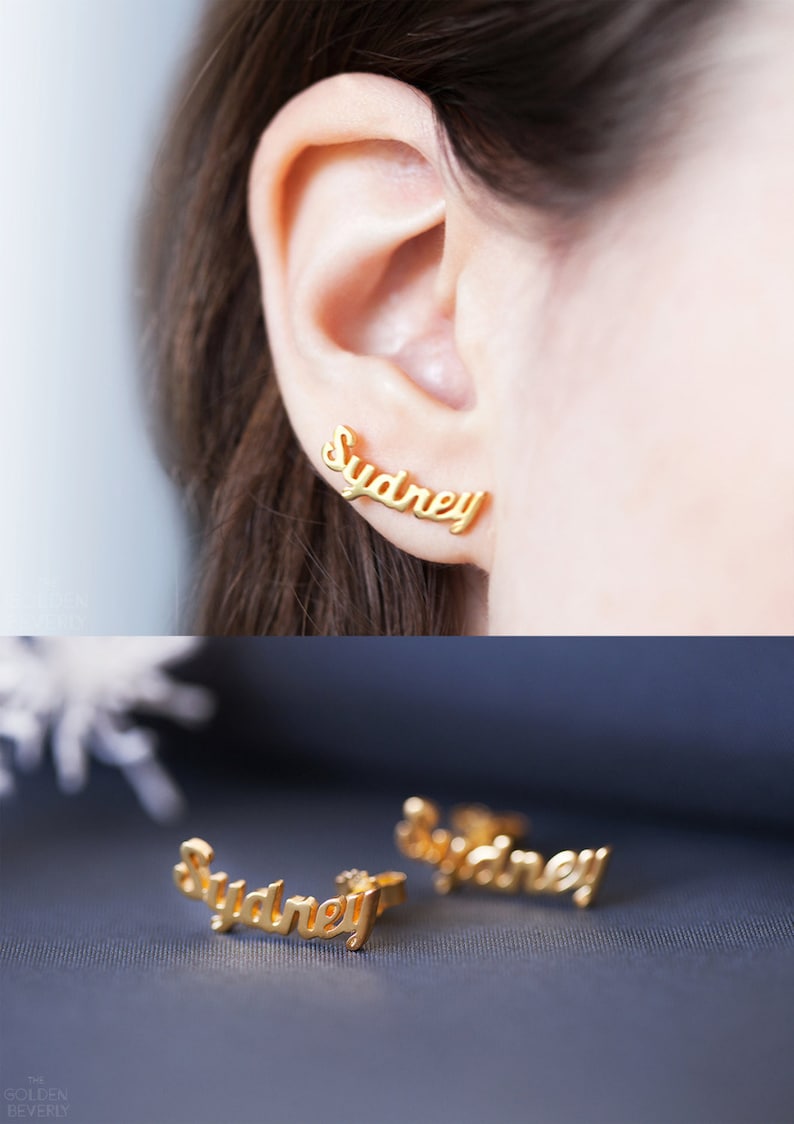 Personalized Stud Earring Custom Name Earring Two Names Etsy