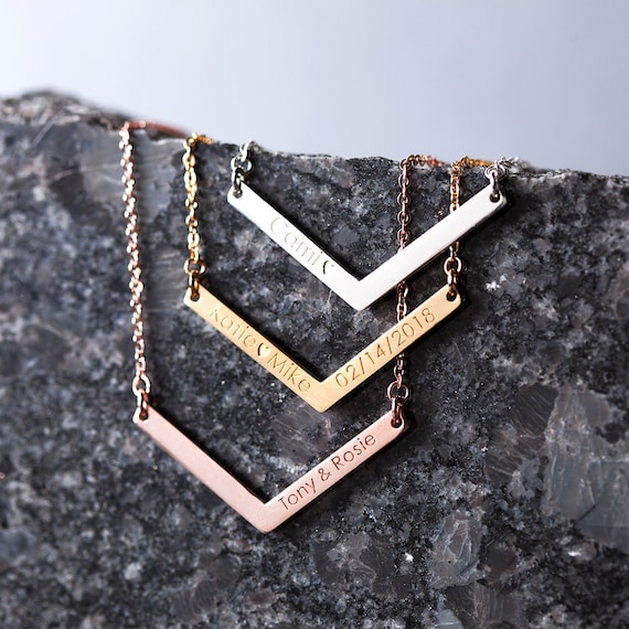 Personalized Chevron Necklace Engraved 