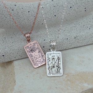 Engraved Sterling Silver Tarot Card Necklace: Spiritual Jewelry