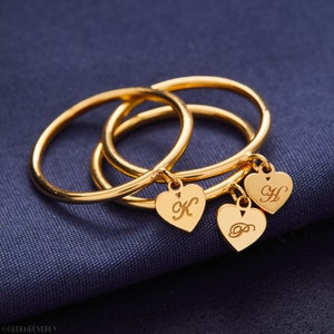 Initial Heart Ring - Custom Heart Ring - Dangle Initial Ring - Dainty Ring - Perfect for Everyday - Personalized Jewelry - Dangle Heart