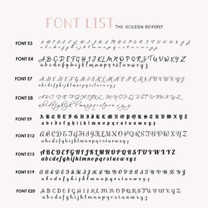 May include: A list of different fonts, labeled E3, E4, E7, E8, E9, E12, E13, E19, and E20. Each font is shown in uppercase and lowercase letters.