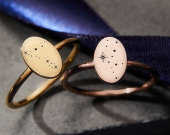 Sterling Silver Zodiac Constellation Ring: Engraved Star Signet