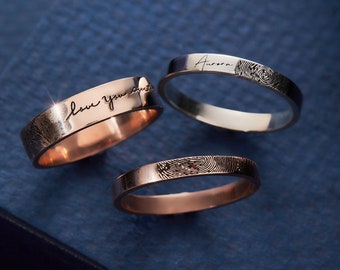 Personalized Skinny Handwriting Ring - Stacking Signature Ring - Actual Handwriting Band Ring - Personalized Handwriting Gift