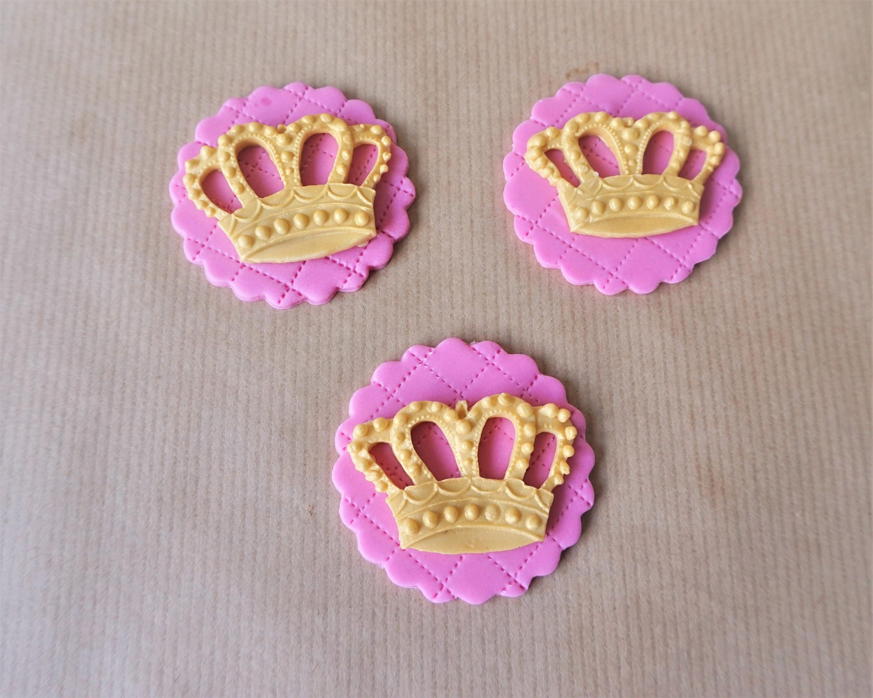 12 Fondant Crown Cupcake Toppers Gold Princess Crown Topper Etsy