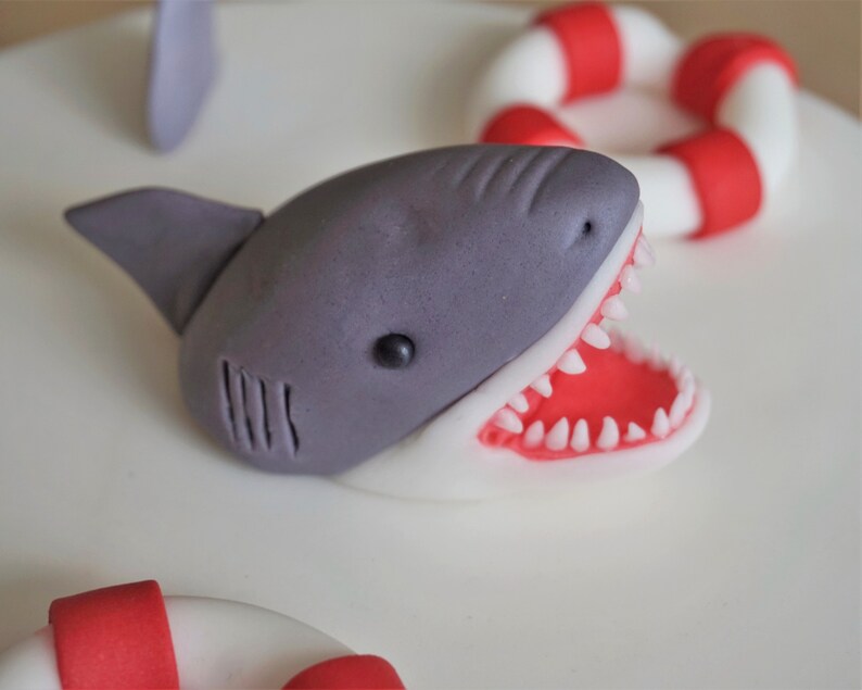 Fondant Shark Cake Topper Set Grey Shark Fin Topper Shark Etsy