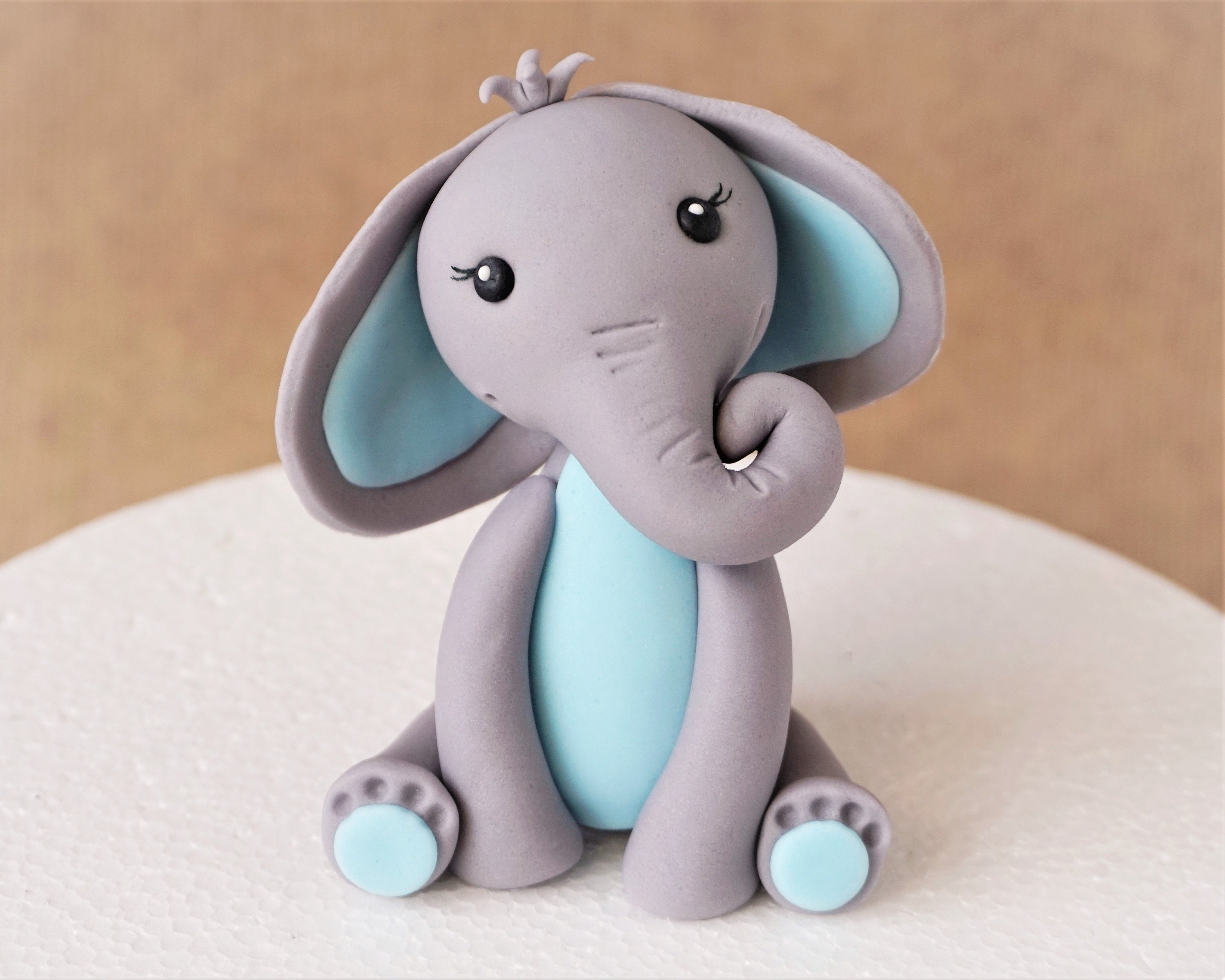 Cute Baby Elephant Fondant Cake Topper and 6 Fondant Balloons, 3D