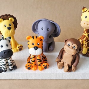 Safari cake toppers, fondant safari animal cake, giraffe topper, elephant topper, zebra topper, lion topper, tiger topper, monkey topper