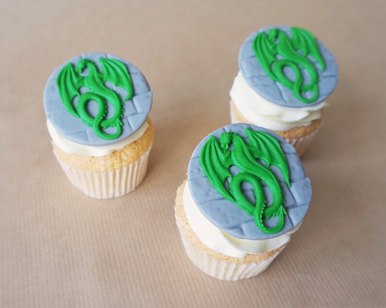 12 Fondant Dragon Cupcake Toppers Dragon Birthday Party Etsy