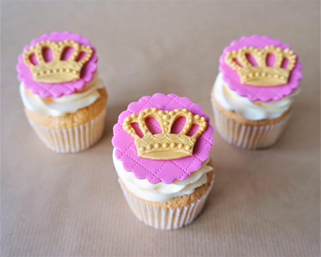 12 Fondant Crown Cupcake Toppers Gold Princess Crown Topper Etsy