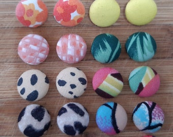 Vintage fabric button earrings