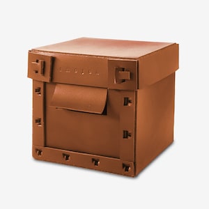 the COMPACT S-M - brown leather box with lid, desktop organizer, home storage box, office storage box, general storage box, basket with lid