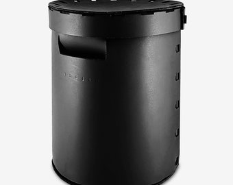 the CYLINDER L-XL - black leather round box, basket with lid, crate with lid, decor box with lid, desktop organizer, cylinder box