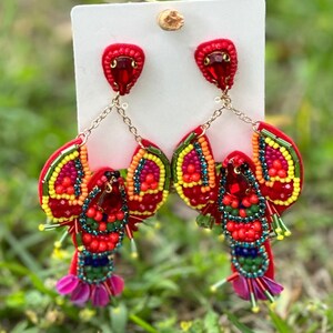 Crawfish Seed Bead earrings, crawfish boil, summer earrings, crawfish party, lobster jewelry, crawfish earrings, lobster earrings, Nola