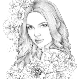 Coloring Page to Download, Printable Adult Coloring Pages, Grayscale Illustration