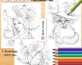 Coloring Page to Download, Printable Adult Coloring Pages, Grayscale Illustration