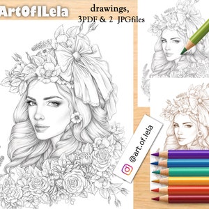 Coloring Page to Download, Printable Adult Coloring Pages, Grayscale Illustration