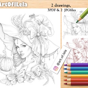 Coloring Page to Download, Printable Adult Coloring Pages, Grayscale Illustration